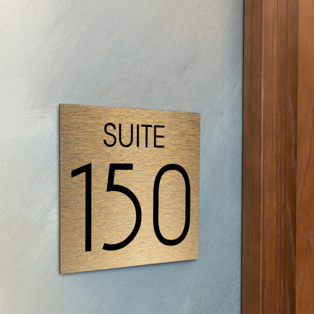AD112-BG-3 Modern Brushed Gold Suite Door Number Sign AD112-BG