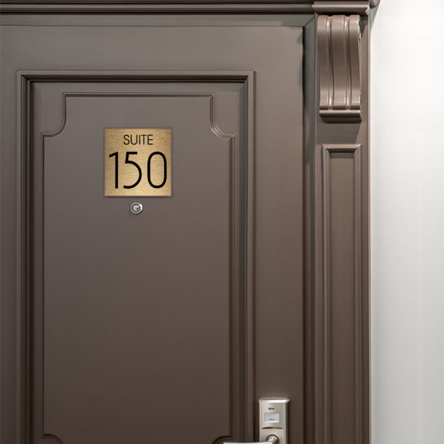 AD112-BG-4 Modern Brushed Gold Suite Door Number Sign AD112-BG