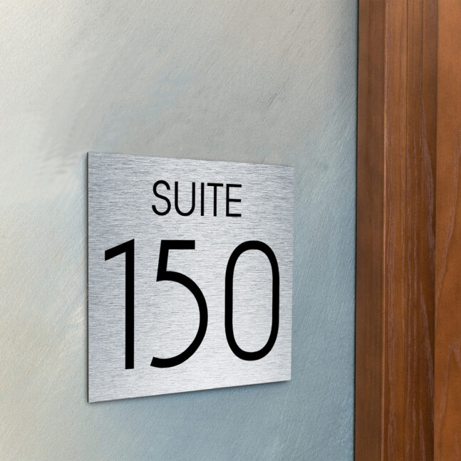 AD112-BS-3 Modern Brushed Silver Suite Door Number Sign AD112-BG