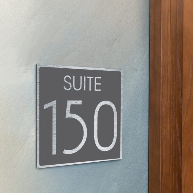 AD112-BSG-3 Modern Brushed Silver and Matt Gray Suite Door Number Sign AD112-BSG
