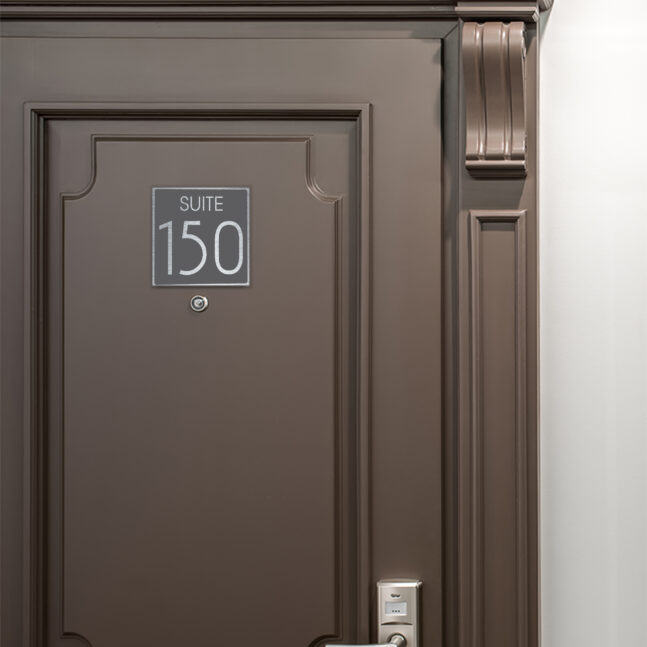 AD112-BSG-4 Modern Brushed Silver and Matt Gray Suite Door Number Sign AD112-BSG
