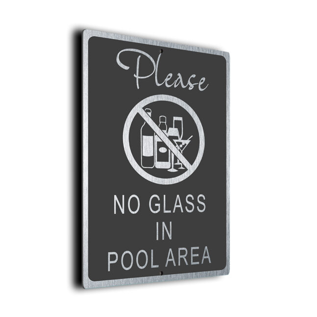 No Glass In Pool Area DMPLNGPGS260923 Modern No Glass In Pool Area Sign