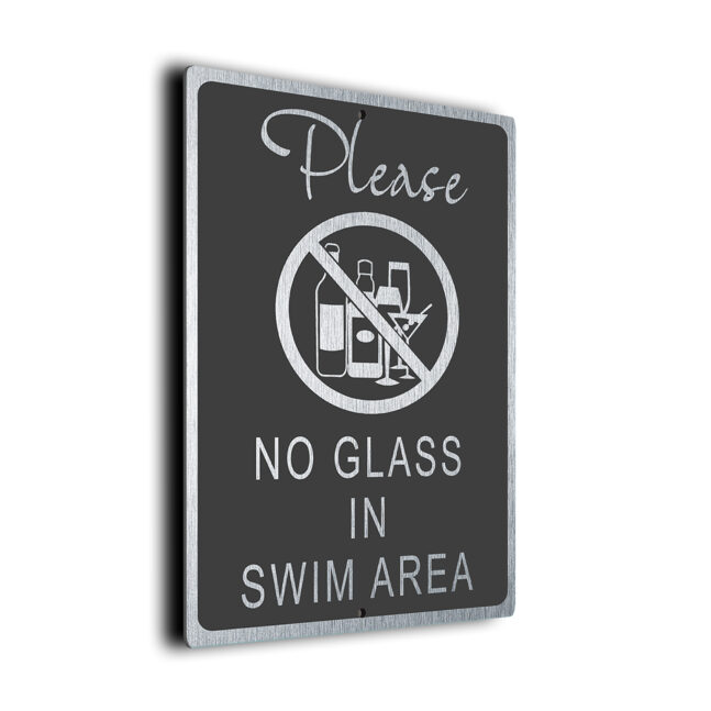 No Glass In Swim Area DMPLNGSGS260923 Modern No Glass In Swim Area Sign