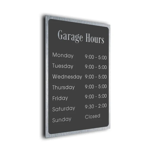 GRHGS121223-Garage-Hours Custom Garage Hours Sign