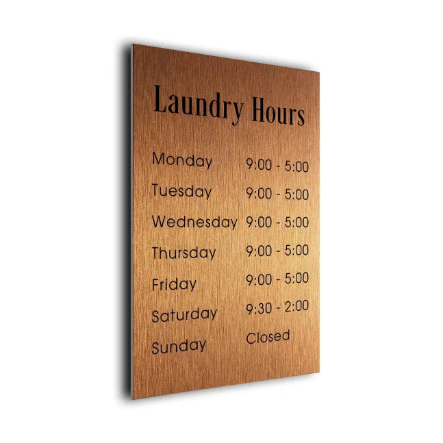 LHCB121223-Laundry-Hours Copper Laundry Hours Sign