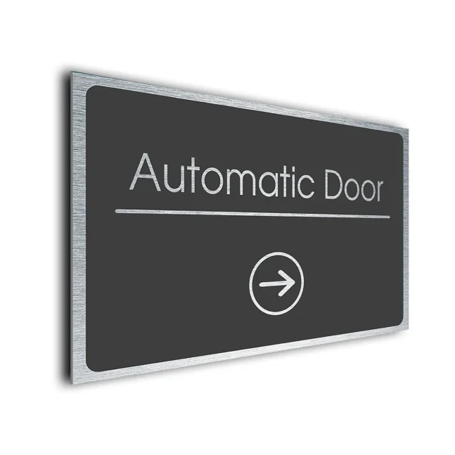 Automatic Door Sign Directional Sign - Brushed Metal Finish Automatic Door Sign Directional Sign - Brushed Metal Finish