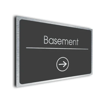 Basement Sign Directional Sign - Brushed Metal Finish