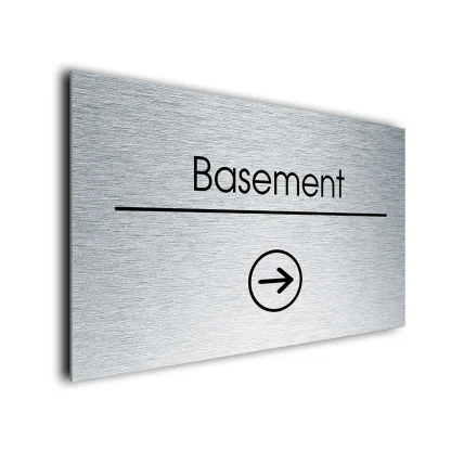 Basement Sign Directional Sign - Brushed Metal Finish
