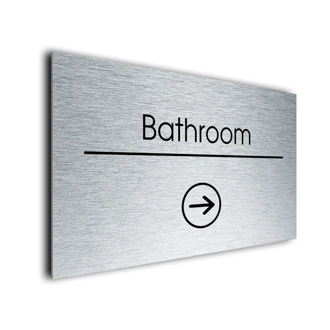 Bathroom Sign Directional Sign - Brushed Metal Finish Bathroom Sign Directional Sign - Brushed Metal Finish