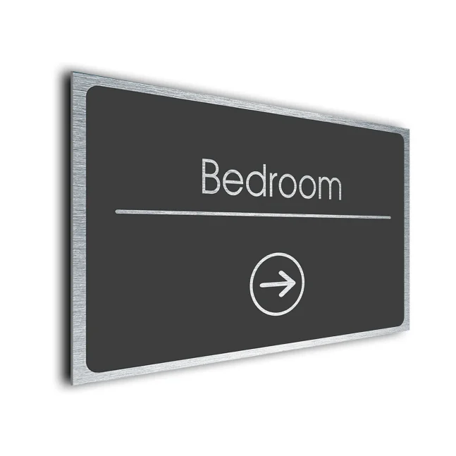 Bedroom Sign Directional Sign - Brushed Metal Finish Bedroom Sign Directional Sign - Brushed Metal Finish