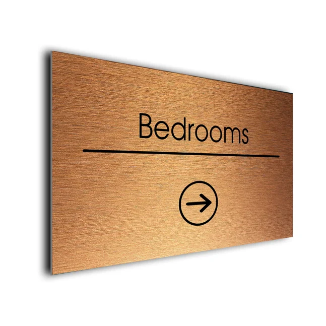 Bedrooms Sign Directional Sign - Brushed Metal Finish Bedrooms Sign Directional Sign - Brushed Metal Finish