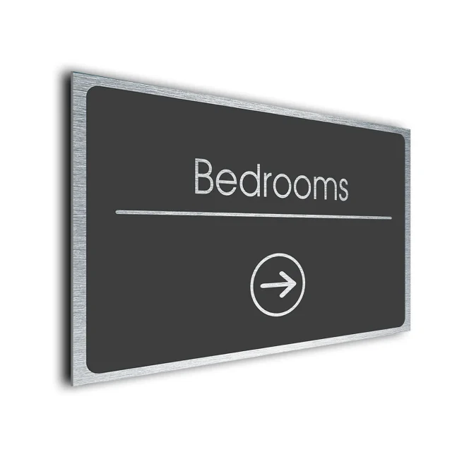 Bedrooms Sign Directional Sign - Brushed Metal Finish Bedrooms Sign Directional Sign - Brushed Metal Finish