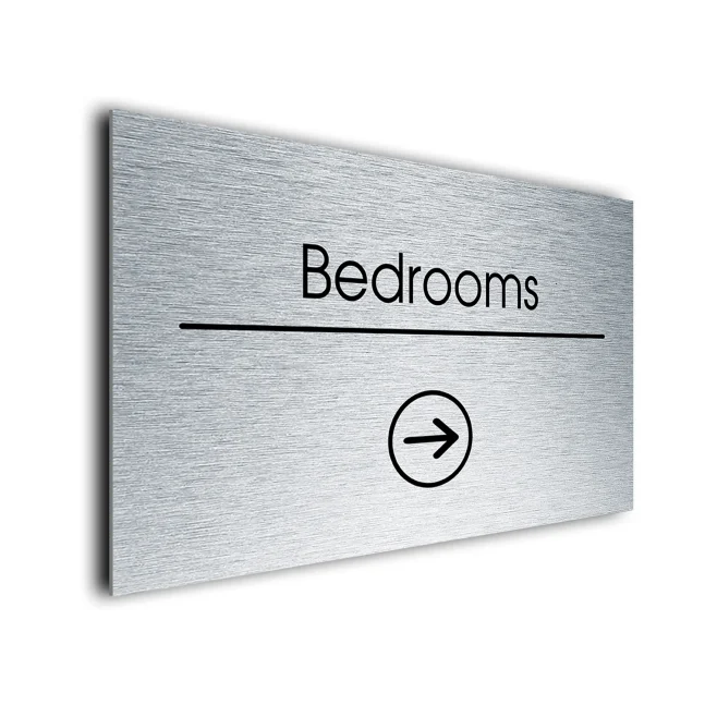 Bedrooms Sign Directional Sign - Brushed Metal Finish Bedrooms Sign Directional Sign - Brushed Metal Finish