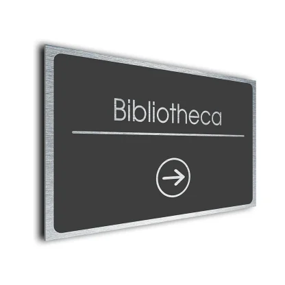 Bibliotheca Sign Directional Sign - Brushed Metal Finish