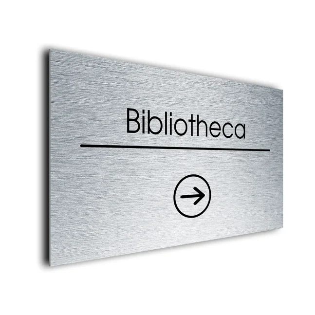 Bibliotheca Sign Directional Sign - Brushed Metal Finish Bibliotheca Sign Directional Sign - Brushed Metal Finish