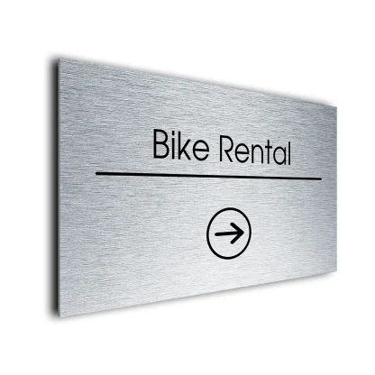 Bike Rental Sign Directional Sign - Brushed Metal Finish