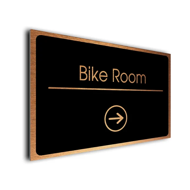 Bike Room Sign Directional Sign - Brushed Metal Finish Bike Room Sign Directional Sign - Brushed Metal Finish