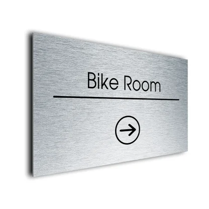 Bike Room Sign Directional Sign - Brushed Metal Finish