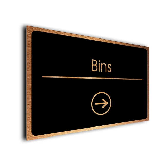 Bins Sign Directional Sign - Brushed Metal Finish
