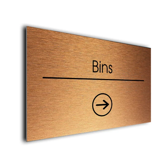 Bins Sign Directional Sign - Brushed Metal Finish Bins Sign Directional Sign - Brushed Metal Finish