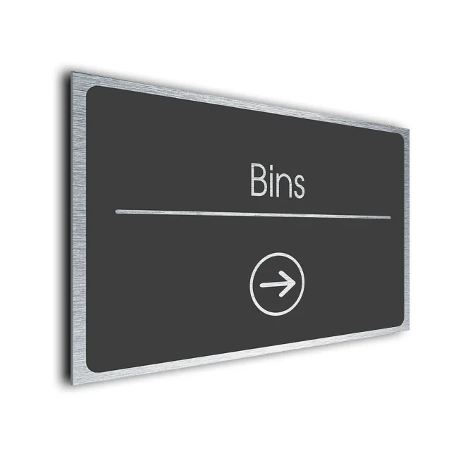 Bins Sign Directional Sign - Brushed Metal Finish Bins Sign Directional Sign - Brushed Metal Finish