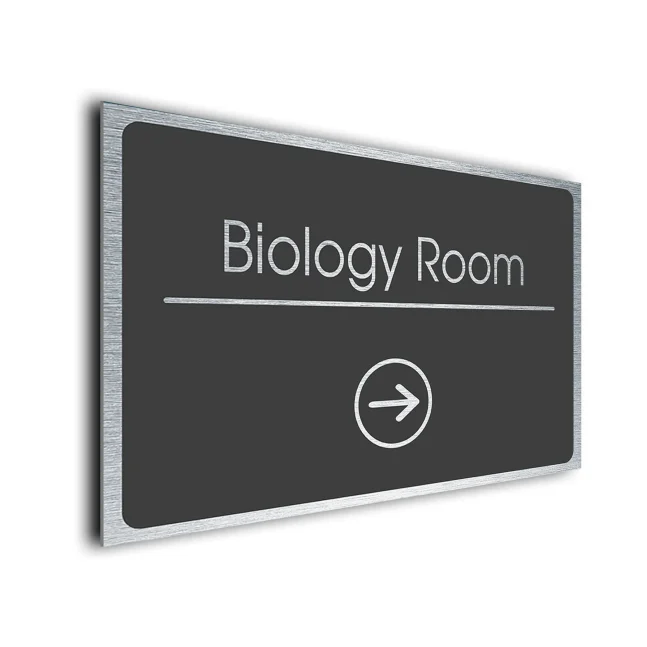 Biology Room Sign Directional Sign - Brushed Metal Finish Biology Room Sign Directional Sign - Brushed Metal Finish