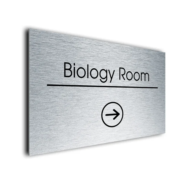 Biology Room Sign Directional Sign - Brushed Metal Finish Biology Room Sign Directional Sign - Brushed Metal Finish
