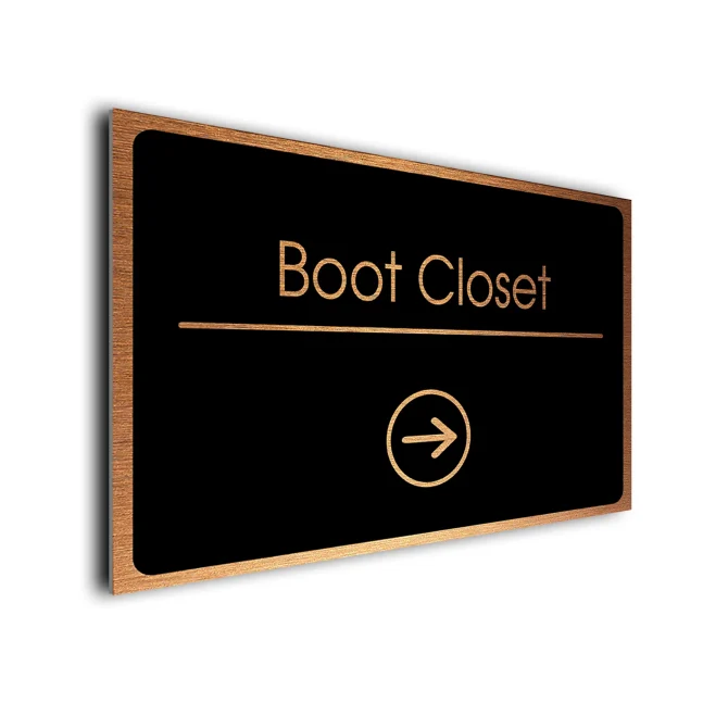 Boot Closet Sign Directional Sign - Brushed Metal Finish