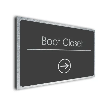 Boot Closet Sign Directional Sign - Brushed Metal Finish