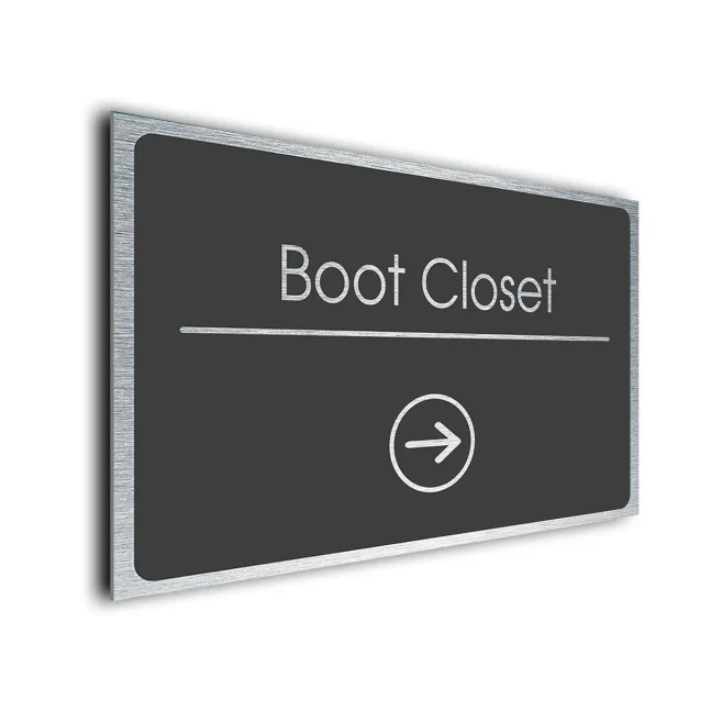 Boot Closet Sign Directional Sign - Brushed Metal Finish Boot Closet Sign Directional Sign - Brushed Metal Finish