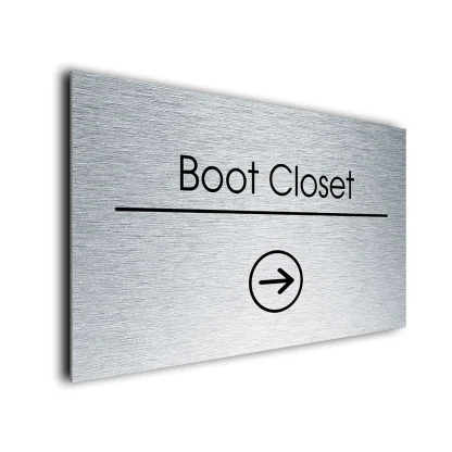 Boot Closet Sign Directional Sign - Brushed Metal Finish