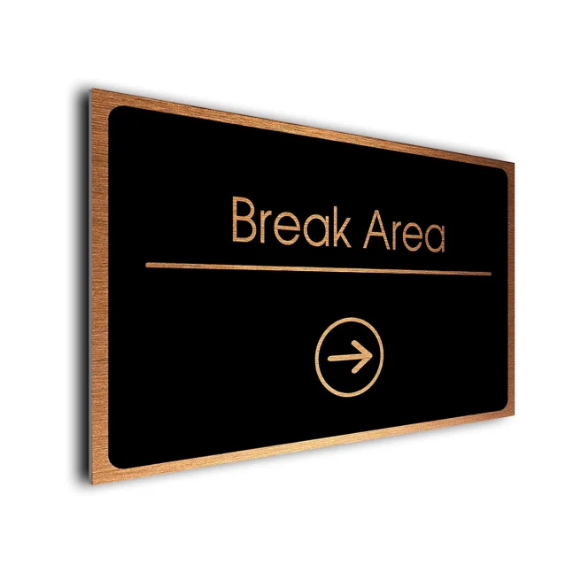 Break Area Sign Directional Sign - Brushed Metal Finish Break Area Sign Directional Sign - Brushed Metal Finish