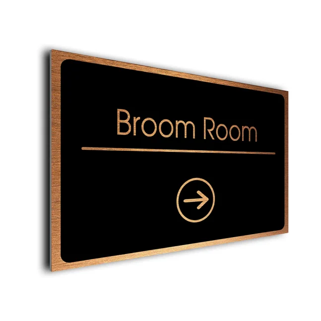 Broom Room Sign Directional Sign - Brushed Metal Finish Broom Room Sign Directional Sign - Brushed Metal Finish