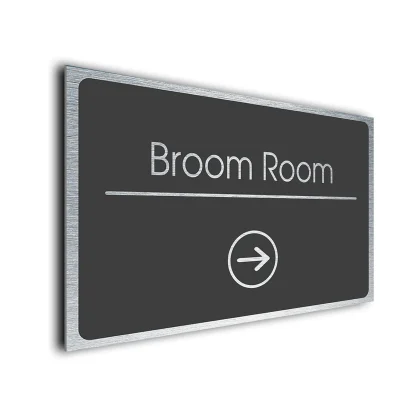 Broom Room Sign Directional Sign - Brushed Metal Finish