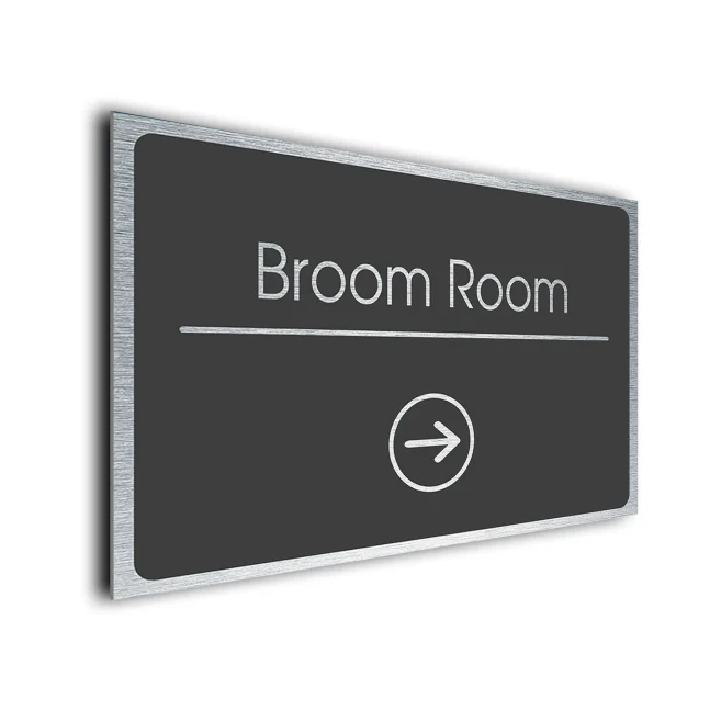 Broom Room Sign Directional Sign - Brushed Metal Finish Broom Room Sign Directional Sign - Brushed Metal Finish