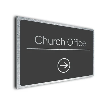 Church Office Sign Directional Sign - Brushed Metal Finish