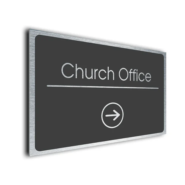 Church Office Sign Directional Sign - Brushed Metal Finish Church Office Sign Directional Sign - Brushed Metal Finish