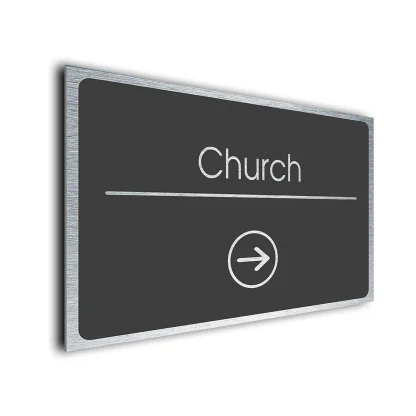 Church Sign Directional Sign - Brushed Metal Finish