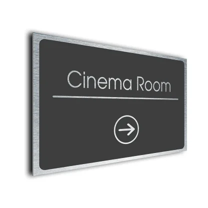 Cinema Room Sign Directional Sign - Brushed Metal Finish