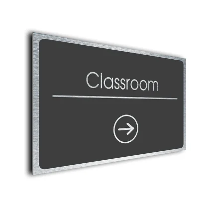 Classroom Sign Directional Sign - Brushed Metal Finish