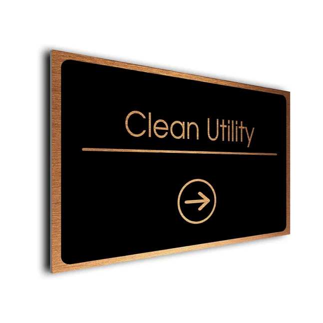 Clean Utility Sign Directional Sign - Brushed Metal Finish