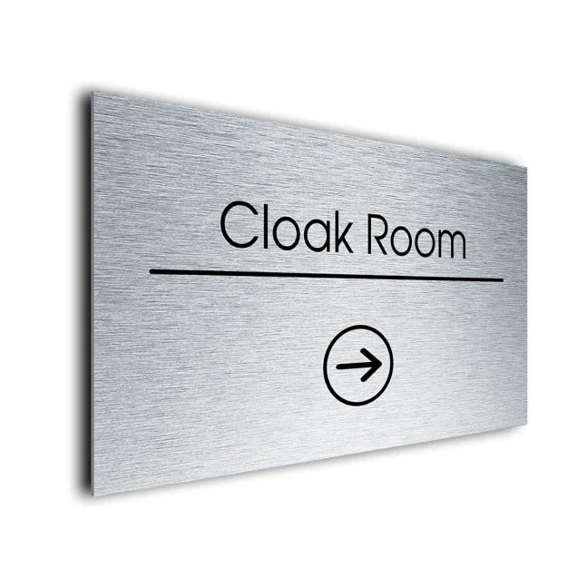 Cloak Room Sign Directional Sign - Brushed Metal Finish Cloak Room Sign Directional Sign - Brushed Metal Finish