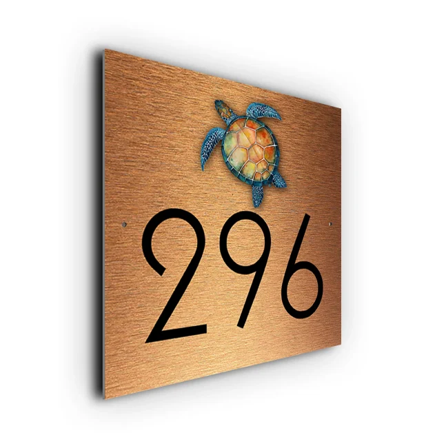 Copper Turtle House Number Sign Custom Turtle House Number Sign