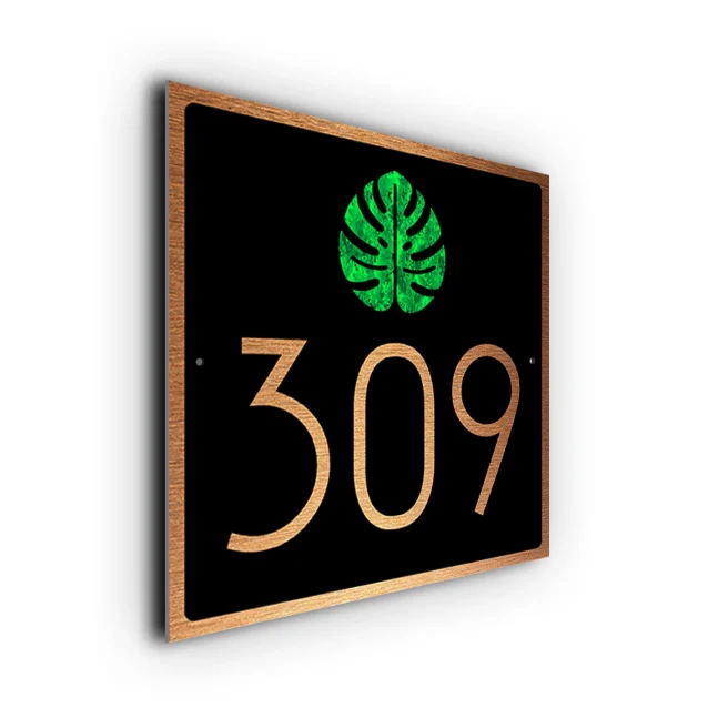 Custom Monstera House Number Sign