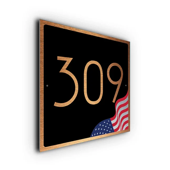 USA Flag House Number Sign