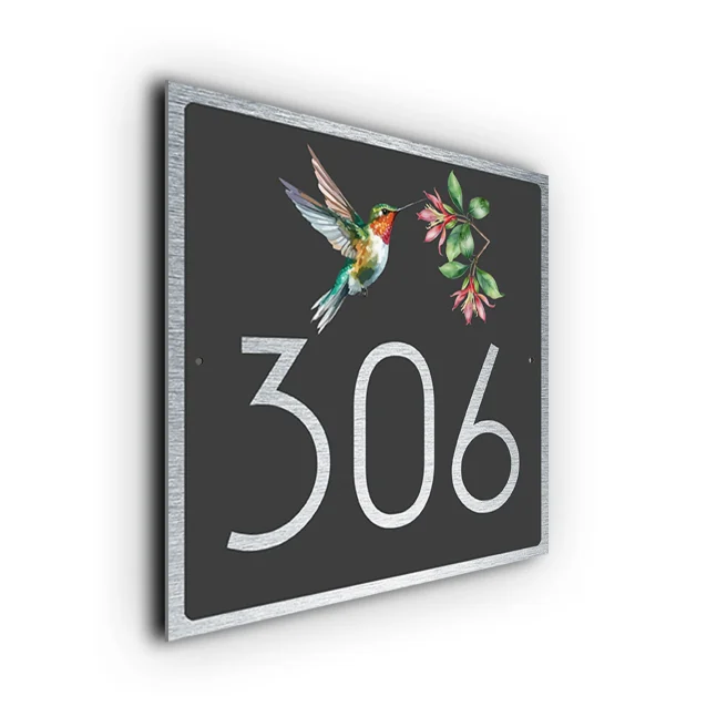 Modern Hummingbird House Number Sign Custom Hummingbird House Number Sign