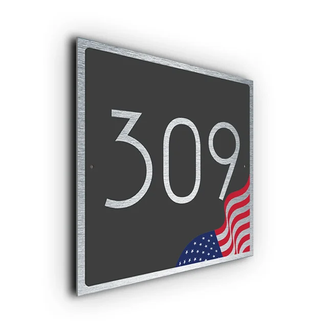 Modern USA Flag House Number Sign Custom USA Flag House Number Sign