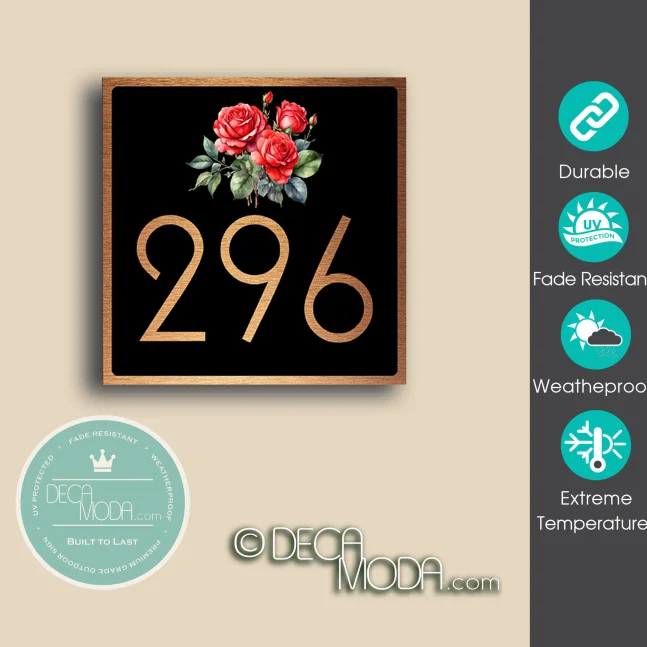 Weatherproof Rose House Number Sign Outdoor Rose House Number Sign