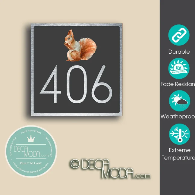 Weatherproof Squirrel House Number Sign Squirrel House Number Sign
