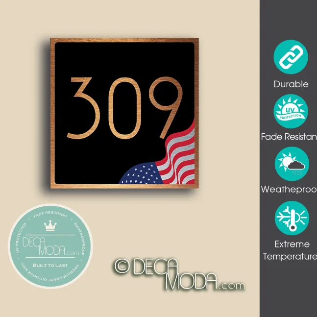 Weatherproof USA Flag House Number Sign USA Flag House Number Sig